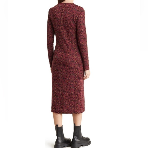 WALTER Baker Shaina Burgundy Leopard Print Knit Midi Long Sleeve Dress- Med, NWT - Picture 3 of 11